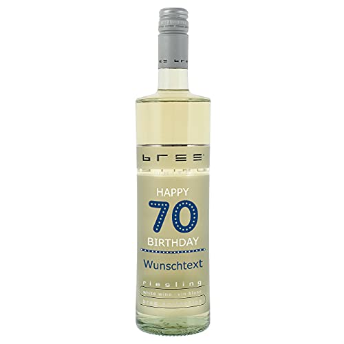 Herz & Heim® BREE Weißwein Riesling feinherb (1 x 0.75l) zum 70. Geburtstag mit persönlichem Aufdruck von Herz & Heim