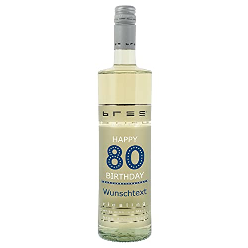 Herz & Heim® BREE Weißwein Riesling feinherb (1 x 0.75l) zum 80. Geburtstag mit persönlichem Aufdruck von Herz & Heim