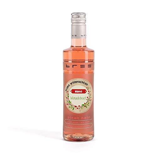 Herz & Heim® Bree Wein in Miniformat (1 x 0.25 l) mit einem für Sie bedruckten Etikett - Weinflasche zum Weihnachtsfest Roséwein von Herz & Heim