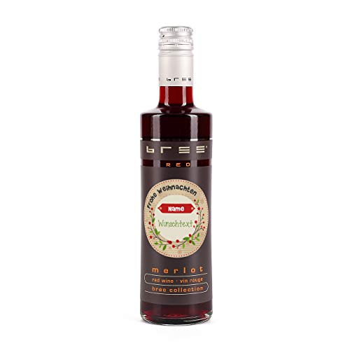 Herz & Heim® Bree Wein in Miniformat (1 x 0.25 l) mit einem für Sie bedruckten Etikett - Weinflasche zum Weihnachtsfest Rotwein von Herz & Heim