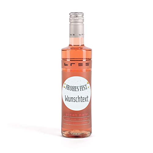 Herz & Heim® Bree Wein in einer kleinen Flasche (1 x 0.25 l) mit weihnachtlich bedruckten Etikett Roséwein von Herz & Heim