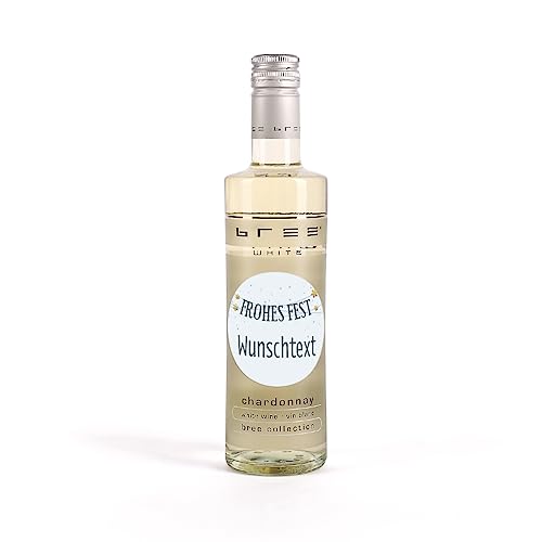 Herz & Heim® Bree Wein in einer kleinen Flasche (1 x 0.25 l) mit weihnachtlich bedruckten Etikett Weißwein von Herz & Heim