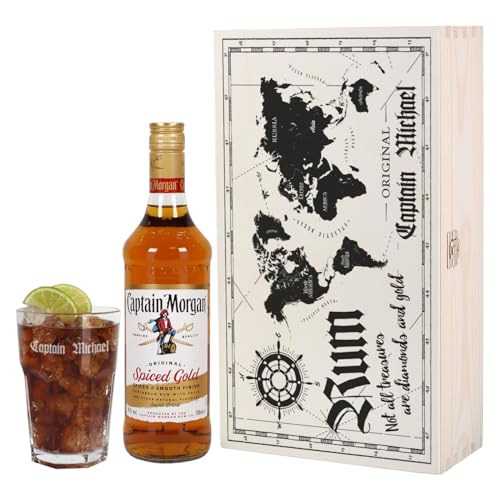 Herz & Heim® Captain Morgan Spiced Gold Geschenkset mit graviertem Glas in hochwertiger Geschenkverpackung von Herz & Heim