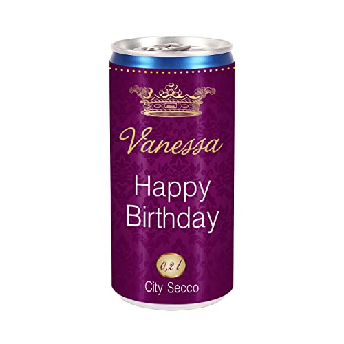 Herz & Heim® City Secco Happy Birthday Perlwein mit Wunschname (weiß trocken) 200 ml von Herz & Heim