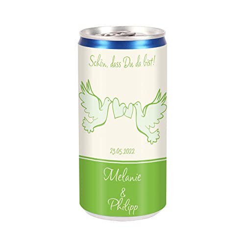 Herz & Heim® City Secco zur Hochzeit mit Tauben Motiv perfekt als Gastgeschenk zur Hochzeit mit Namen, Datum und Wunschtext von Herz & Heim