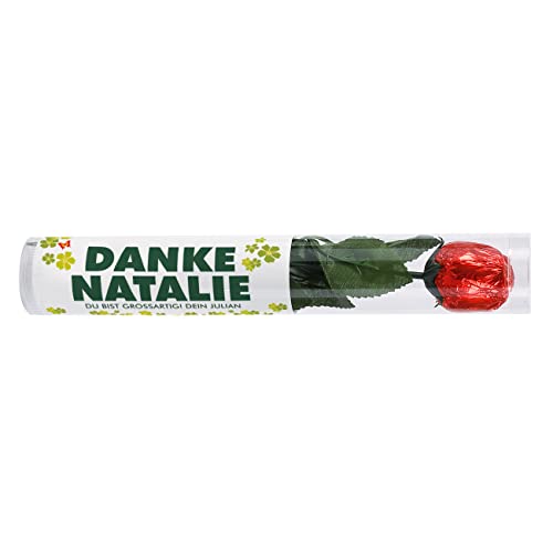 Herz & Heim® Dankeschön-Geschenk Rose aus Schokolade mit personalisiertem Etikett von Herz & Heim