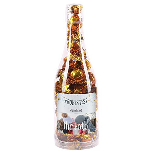 Herz & Heim® Fair Trade Pralinen zu Weihnachten in einer formschönen Flasche mit persönlichem Etikett Foto Frohes Fest von Herz & Heim