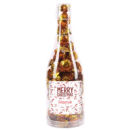 Herz & Heim® Fair Trade Pralinen zu Weihnachten in einer formschönen Flasche mit persönlichem Etikett Zuckerstangen von Herz & Heim