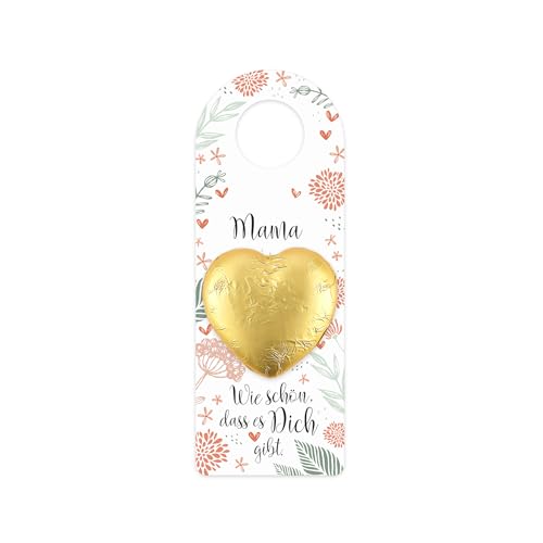 Herz & Heim® Flaschenanhänger mit Schokoladenherz personalisiert mit Name – Geschenk mit Herz für besondere Menschen – Anhänger für Flaschengeschenke in 2 Größen (Klein) von Herz & Heim