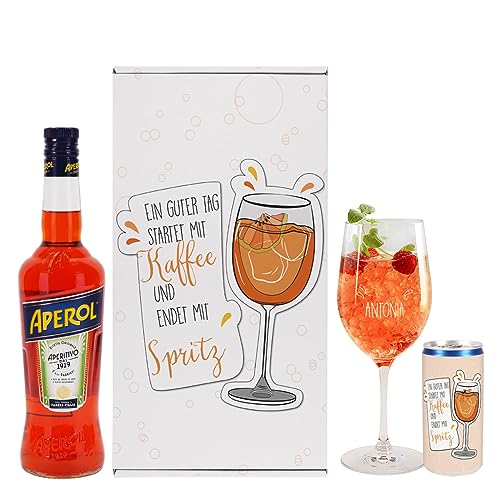 Herz & Heim® Frauen-Geschenkset mit 0,7l Aperol und gravierten Glas von Herz & Heim