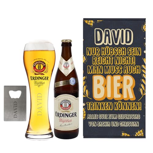 Herz & Heim® Geburtstagsgeschenk-Set *... man muss auch Bier trinken können* / 4-teilig/personalisiert von Herz & Heim