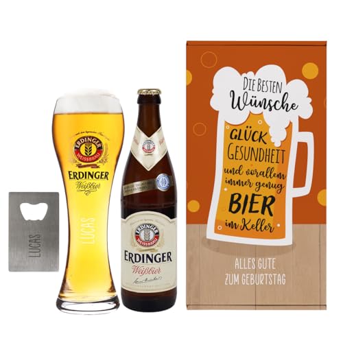 Herz & Heim® Geburtstagsgeschenk-Set "... genug Bier im Keller" / 4-teilig/personalisiert von Herz & Heim