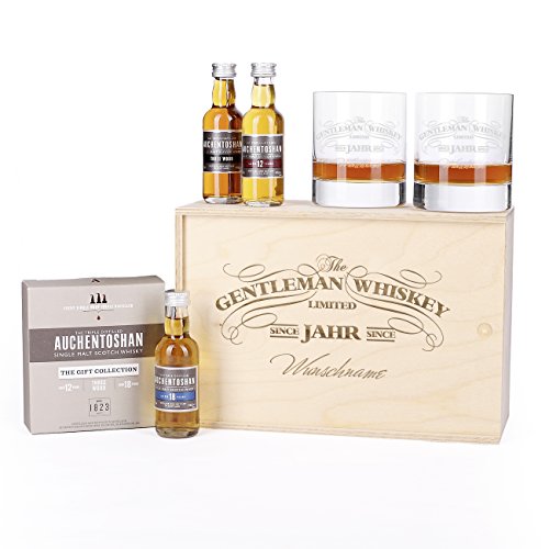 Herz & Heim® Geschenkbox Auchentoshan Probier-Set Whisky mit 2 Gläsern u. gratis Namen & Geburtsjahr von Herz & Heim