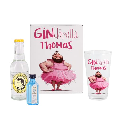 Herz & Heim® Geschenkset -GINderella- mit Bombay 5cl, Thomas Henry Tonic, Longdrinkglas und Geschenkbox von Herz & Heim