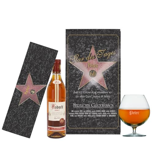 Herz & Heim® Geschenkset -Star des Tages- mit Geschenkbox, Riesenschokolade, Cognac Schwenker und Weinbrand, personalisiert von Herz & Heim