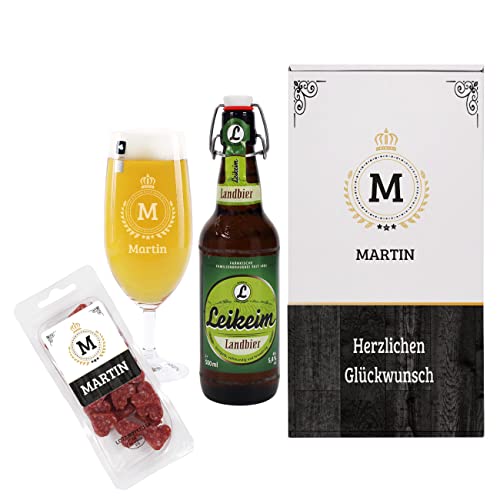 Herz & Heim® Geschenkset für Männer, 4-teilig, mit Wunschname, Monogram und Wunschtext von Herz & Heim