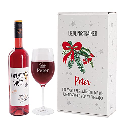 Herz & Heim® Geschenkset zu Weihnachten mit Lieblingswein und gravierten Weinglas in Geschenkbox (Weiß, 0,75) von Herz & Heim