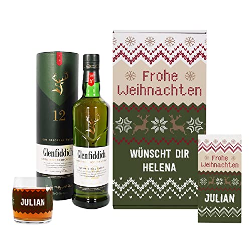 Herz & Heim® Glenfiddich 0,7l Whisky Geniesser Set zu Weihnachten mit Schokolade und Whiskyglas in personalisierter Geschenkverpackung von Herz & Heim