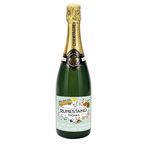 Herz & Heim® Grand Plaisir Champagner zum Ruhestand mit Name und Wunschtext 0,75l von Herz & Heim