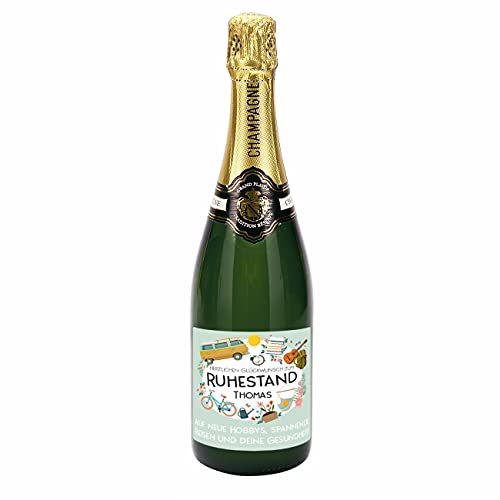 Herz & Heim® Grand Plaisir Champagner zum Ruhestand mit Name und Wunschtext 0,75l von Herz & Heim