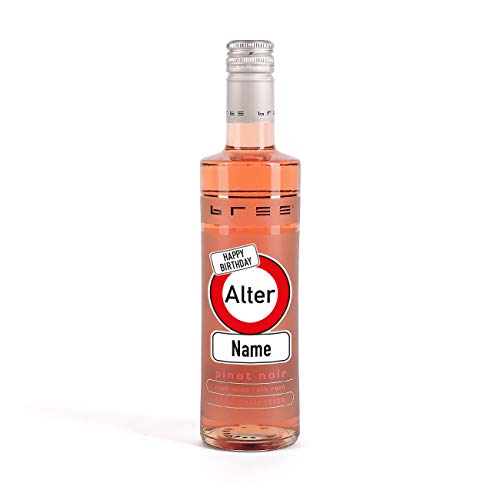 Herz & Heim® Kleines Weingeschenk zum Geburtstag mit persönlichem Aufdruck im Verkehrszeichen Etikett - kleiner Bree Wein (1 x 0.25 l) Rosé von Herz & Heim