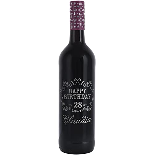 Herz & Heim® Landlust Dornfelder Glühwein 0,75l / Flasche mit -Happy Birthday- Motiv, Wunschname und Alter graviert von Herz & Heim