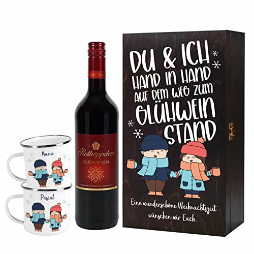 Herz & Heim® Rotkäppchen Glühwein 0,75l Geschenkset -Du und Ich am Glühweinstand-, personalisiert von Herz & Heim