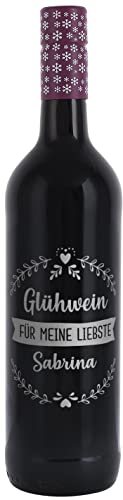 Herz & Heim® Landlust Dornfelder Glühwein 0,75l mit Gravur - 3 Zeiliger Wunschtext - mit Kranz Motiv von Herz & Heim