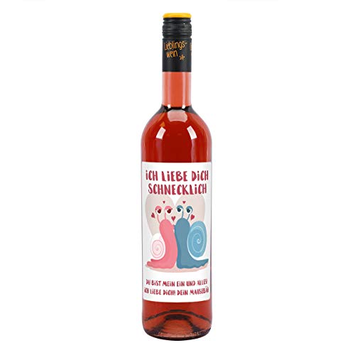 Herz & Heim® Lieblingswein Cuvee Halbtrocken (0.75 l) mit personalisiertem Etikett für Verliebte -Ich liebe Dich schnecklich- Roséwein von Herz & Heim