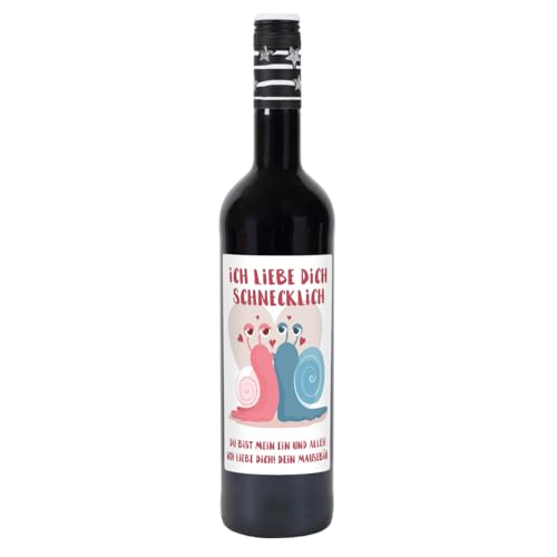 Herz & Heim® Lieblingswein Cuvee Halbtrocken (0.75 l) mit personalisiertem Etikett für Verliebte -Ich liebe Dich schnecklich- Rotwein von Herz & Heim