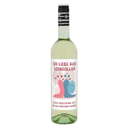 Herz & Heim® Lieblingswein Cuvee Halbtrocken (0.75 l) mit personalisiertem Etikett für Verliebte -Ich liebe Dich schnecklich- Weißwein von Herz & Heim