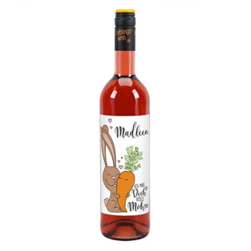 Herz & Heim® Lieblingswein Cuvee Halbtrocken (0.75 l) mit personalisiertem Etikett für Verliebte -Ich mag Dich volle Möhre- Roséwein von Herz & Heim