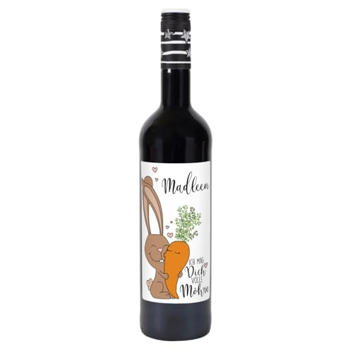 Herz & Heim® Lieblingswein Cuvee Halbtrocken (0.75 l) mit personalisiertem Etikett für Verliebte -Ich mag Dich volle Möhre- Rotwein von Herz & Heim