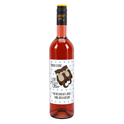 Herz & Heim® Lieblingswein Cuvee Halbtrocken (0.75 l) mit personalisiertem Etikett für Verliebte -Love you like no Otter- Roséwein von Herz & Heim