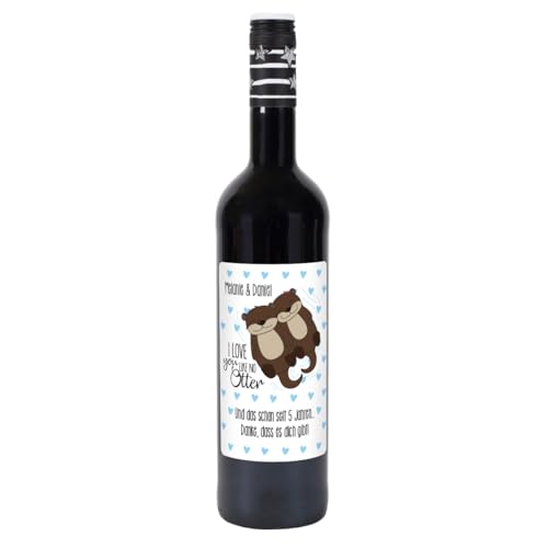 Herz & Heim® Lieblingswein Cuvee Halbtrocken (0.75 l) mit personalisiertem Etikett für Verliebte -Love you like no Otter- Rotwein von Herz & Heim