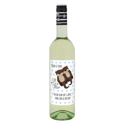 Herz & Heim® Lieblingswein Cuvee Halbtrocken (0.75 l) mit personalisiertem Etikett für Verliebte -Love you like no Otter- Weißwein von Herz & Heim