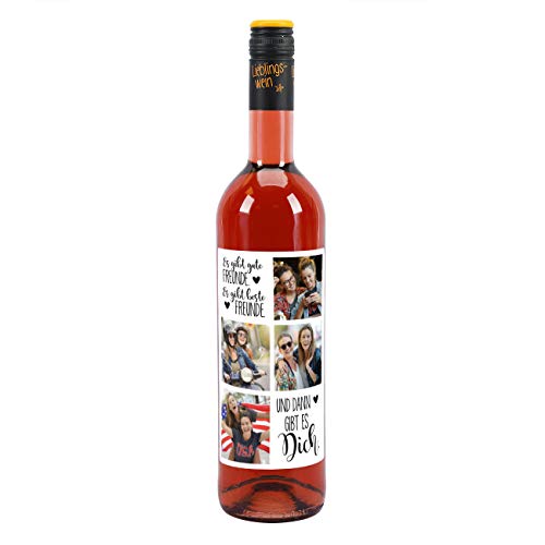 Herz & Heim® Lieblingswein Cuvee Halbtrocken (0.75 l) mit personalisiertem Foto-Etikett -Beste Freunde- Roséwein von Herz & Heim