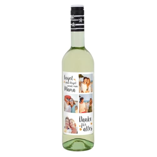 Herz & Heim® Lieblingswein Cuvee Halbtrocken (0.75 l) mit personalisiertem Foto-Etikett -Engel ohne Flügel nennt man Mama- Weißwein von Herz & Heim