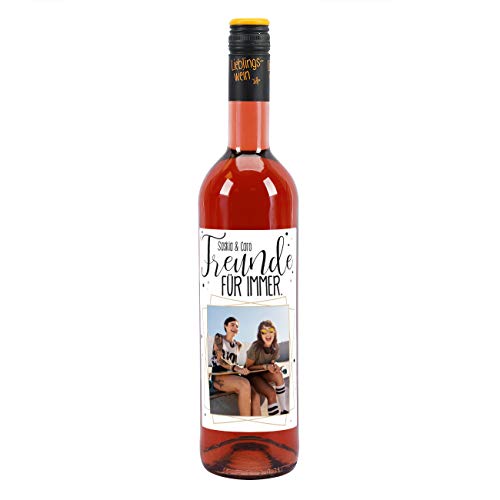 Herz & Heim® Lieblingswein Cuvee Halbtrocken (0.75 l) mit personalisiertem Foto-Etikett -Freunde für immer- Roséwein von Herz & Heim