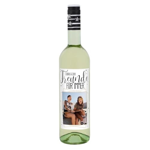 Herz & Heim® Lieblingswein Cuvee Halbtrocken (0.75 l) mit personalisiertem Foto-Etikett -Freunde für immer- Weißwein von Herz & Heim