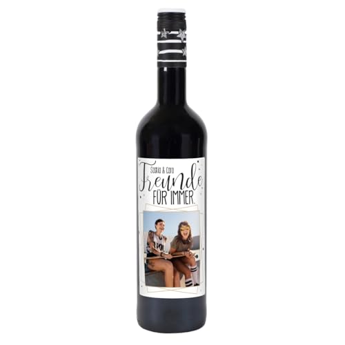 Herz & Heim® Lieblingswein Cuvee Halbtrocken (0.75 l) mit personalisiertem Foto-Etikett -Freunde für immer- Rotwein von Herz & Heim