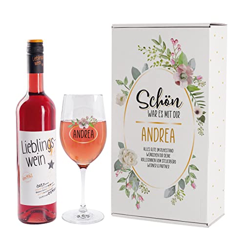 Herz & Heim® Lieblingswein Cuvee halbtrocken (0.75l) Abschieds-Geschenk mit persönlichen Aufdruck Rosé von Herz & Heim