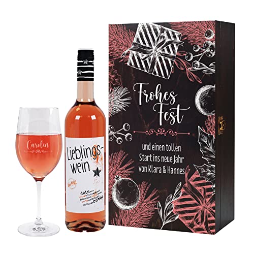 Lieblingswein Cuvee halbtrocken (0.75l) in festlicher Geschenkverpackung -Frohes Fest- (Rosé) von Herz & Heim