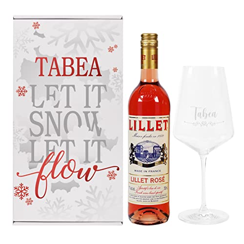 Herz & Heim® Lillet Geschenkset "Let it snow, let it flow" mit graviertem Weinglas, Geschenkbox und 1 Flasche Lillet blanc oder rosé/Geschenkidee Rosé von Herz & Heim