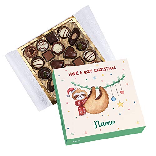 Herz & Heim® Lindt Mini-Pralinés - Lazy Christmas - weihnachtlicher Verpackung mit Faultier und Ihrem Wunschnamen von Herz & Heim