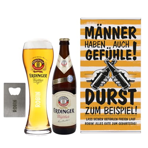 Herz & Heim® Männergeschenk mit Weißbier, Glas, Flaschenöffner und Geschenkbox, personalisiert von Herz & Heim