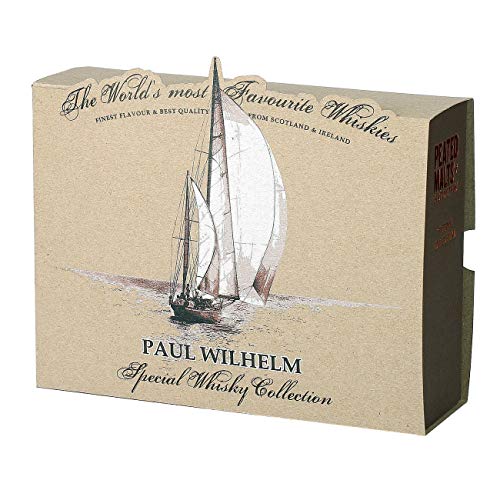Herz & Heim® Peated Malts of Distinctions Whisky Probierpaket (4 x 0.05 l) in personalisierter Segelschiff Verpackung von Herz & Heim