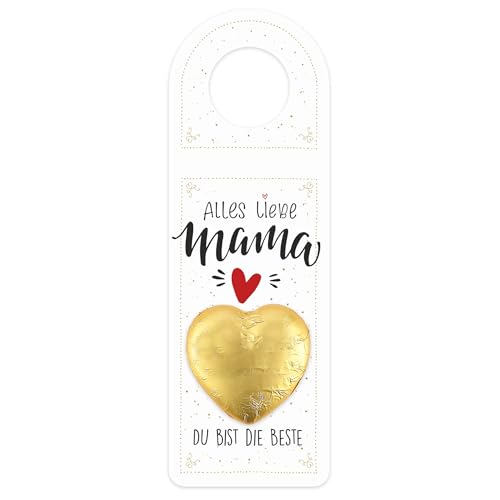 Herz & Heim® Personalisierter Flaschenanhänger mit Schokoladenherz zum Muttertag – Geschenkidee für Mama – Anhänger für Weingeschenke und andere Flaschen in 2 Größen (Groß) von Herz & Heim