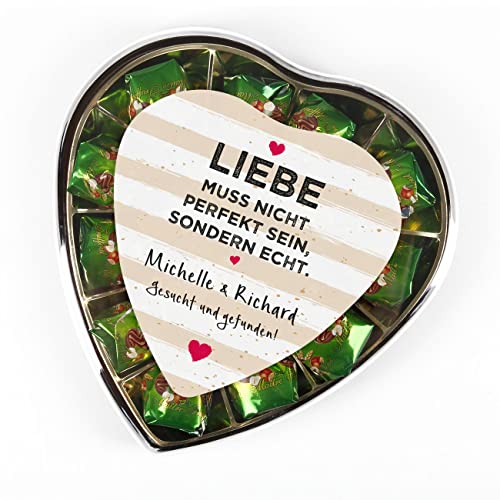 Herz & Heim® Personalisiertes Pralinen Herz verschiedene Varianten (Haselnusscreme, Liebe muss echt sein) von Herz & Heim