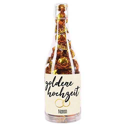 Herz & Heim® Pralinen in Champagnerflasche - Goldene Hochzeit - mit Namen des Goldpaares von Herz & Heim